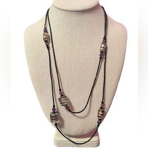 Gorgeous Purple And Black Art Glass Bead Necklace